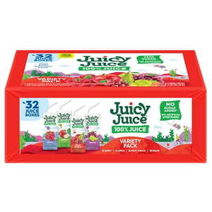 lot 35889 image: Juicy Juice 100% Juice  Shelf Stable Variety Pack  32 Count  6.75 fl oz Boxes (Exp 21127)