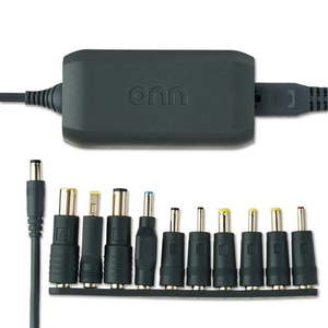 lot 37093 image: onn 65W Laptop Charger with 10 Interchangeable Tips, 10ft Power Cord for HP  Dell, Lenovo, Grey