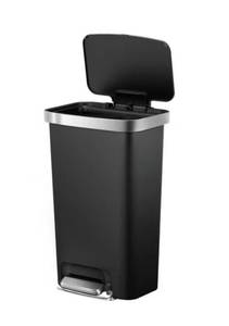 lot 37094 image: Better Homes & Gardens Kitchen Trash Can, 11.9 Gallon Plastic Step Garbage Bin with Soft Close Lid, Black - Retail $54