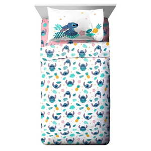 lot 38523 image: Lilo and Stitch Hawaiian Denim Kids 3-Piece Twin Sheet Set Microfiber  Pink  Disney