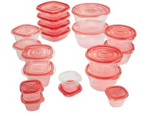 lot 38530 image: Rubbermaid Red Plastic 56Piece Set Food Storage Containers  TakeAlongs