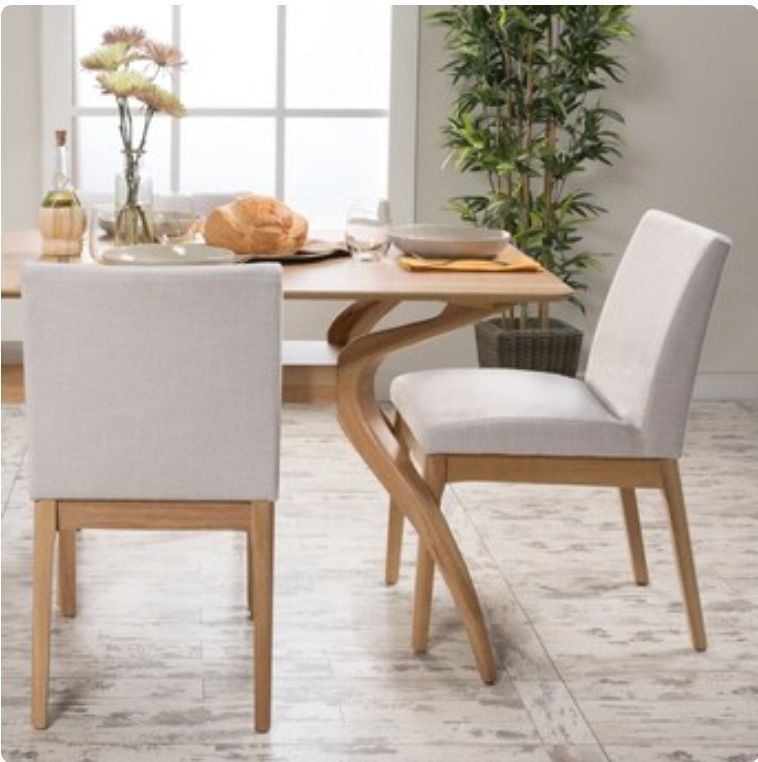 lot 30712 image: Dexmalle Set of 2 Light Beige Environmentally-friendly Rubberwood Dining Chair With Thick Cushion - Retail $446