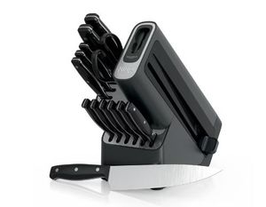 lot 14140 image: Ninja NeverDull Essential 14-Piece Knife System with Built-In Sharpener, Stain & Rust Resistant, K12014, Black - Retail $219
