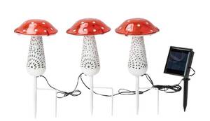 lot 33854 image: Mainstays LED Solar Mushroom Garden Stakes, 3-Pack (ONE MUSHROOM HAS BROKEN OFF TOP, MISSING STAKE)