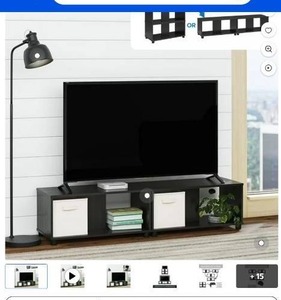lot 35901 image: Mainstays Expandable Side by Side or Stacking TV Stand for TVs up to 70 inches, Black Oak