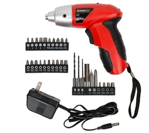 lot 35939 image: Cordless Screwdriver  25-Piece Electric Screw Driver Set with LED Work Light, Automatic Spindle Lock, Carrying Case and More by Stalwart (Red)