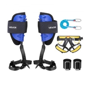 lot 35940 image: VEVOR Tree Climbing Spikes Set, Height-Adjustable Tree Climbing Gear with Straps & Harness, 350 lbs Load Capacity, Heavy Duty Steel Climb Spurs Arborist Equipment for Fruit Picking Hunting -Retails $104