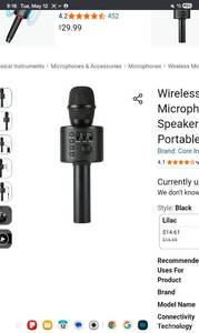 lot 35943 image: Wireless Bluetooth Karaoke Microphone with Built-in Speakers  HD Recording, Portable Handheld Mic  Black