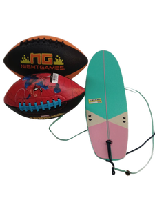 lot 35946 image: Mixed Sports Equipment Lot - Footballs and Bodyboard toys