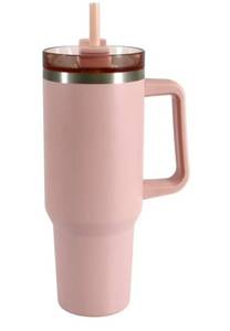 lot 37099 image: Mainstays 40 oz Stainless Steel Tumbler with Straw and Handle, Double Wall Insulated, Pink