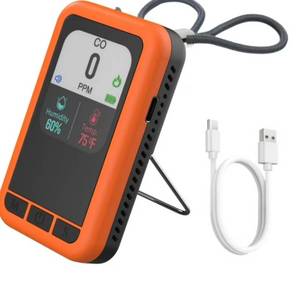 lot 37100 image: Outdoor-Forest Brand, Carbon Monoxide Detector, Orange Color, LCD Screen (Missing Charging Cable)
