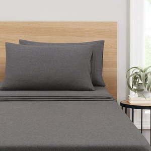 lot 37106 image: Mainstays Extra Soft Jersey Bed Sheet Set  -Queen, Charcoal (4 Pieces)