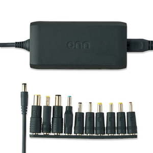 lot 37125 image: onn 90W Laptop Charger with 10 Interchangeable Tips  10ft Power Cord for HP, Dell, Lenovo, Grey
