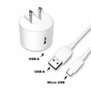 lot 37126 image: onn. Wall Charging Kit with 3ft Micro-USB to USB Cable  White LED Power Indicator Travel Friendly Plugs Folds Down For Easy Travel. Compatible All Micro-USB Devices.