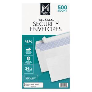 lot 38545 image: Members Mark Security Envelope #6-34, 500 ct.