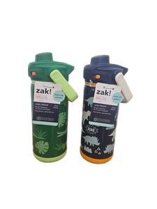 lot 38548 image: Zak Kids Water Bottles with Straw - Dinosaur and Animal Print Set