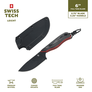 lot 38556 image: Swiss Tech Leicht Fixed Blade Knife D2 Steel with Canvas Micarta Handle and Premium Hard Sheath