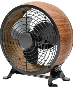 lot 38561 image: Better Homes & Gardens 5 Retro Small Fan with 3 Speed Settings, USB-C Plug, Adjustable Tilt, Vintage Fan for Home and Bedroom, Wood Grain