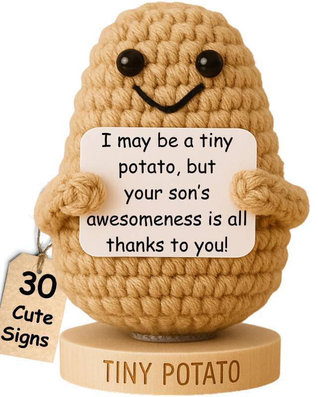 lot 34402 image: 3 Count of Gift for Boyfriends Mom - Cute Positive Crochet Potato with 30 Swappable Appreciation Signs