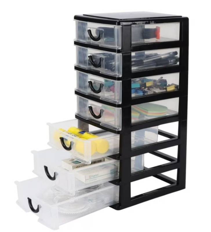 lot 15774 image: Small Plastic 7 Drawer Desktop Storage System, Mini Organizer Box, Storage Container(5X7X13), Black