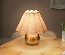 lot 35558 image: Gold Small Bedside Table Lamp for Bedroom, Brass Gold Bedroom Lamps for Nightstand, Cute Mini Table Lamps for Small Spaces with Scalloped Shade