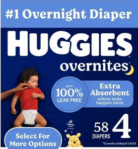 lot 33889 image: Huggies Overnites Nighttime Baby Diapers, Size 4 (22-37 lbs), 58 Count