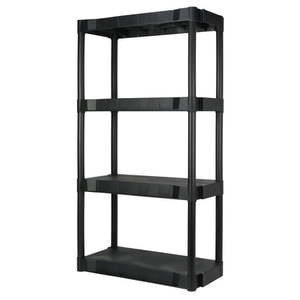 lot 35983 image: Hyper Tough Black Plastic 4-Tier Shelving Unit  280 lb Capacity  56.2x30x13.8 Inches  (See Details)