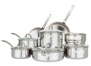 lot 35985 image: Viking 3-Ply Stainless Steel 13-Piece Cookware Set with Glass Lids - Retail $396