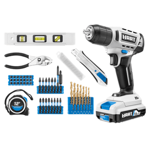 lot 38575 image: HART 20W  20V  1.5 Amps Lithium-Ion Power Tool Set 1.5Ah  58 Pieces (Missing Battery)- Retail $79