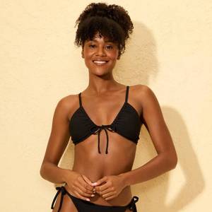 lot 38578 image: Womens Ribbed Tie-Front Bralette Bikini Top - Shade & Shore Black Size M
