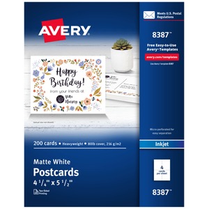 lot 38621 image: Avery Postcards  4.25  x 5.5  Matte White  200ct (8387)
