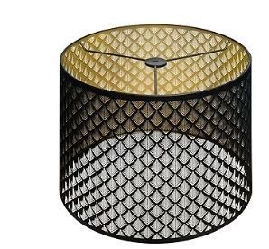 lot 30854 image: ALUCSET Drum Lampshade 14 Top x 16 Bottom x 11 High (Spider) Large Lamp Shade Replacement for Table Lamps and Floor Lamp Modern Lamp Shades, Black and Gold Lampshades with Etched Arrow Pattern - Retail $80