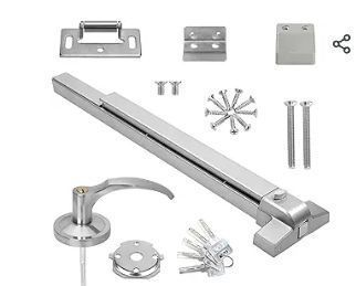 lot 30888 image: 31.580cm Stainless Steel Commercial Door Push Bar Panic Exit Device with Exterior Lever Handle - Fits 30- 37 Wood & Metal Doors - Retail $90
