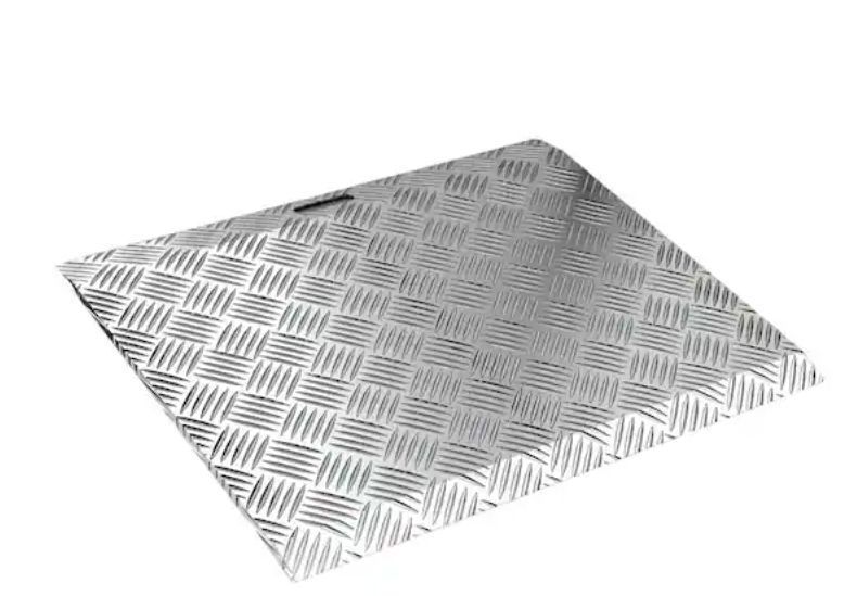 lot 30904 image: Aluminum Threshold Ramp 31 in. L x 33in. W Wider Platform Anti-Slip Portable Ramp for Wheelchair Scooter Stroller - Retail $204