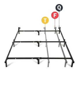 lot 36019 image: Mainstays 7 TwinFullQueen Size Adjustable Metal Bed Frame, Black, BOX SPRING REQUIRED - Retail $59