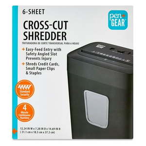 lot 36025 image: PenGear 6-Sheet Cross-Cut PaperCredit Card Shredder with 3.7 Gallon Bin  Black  Home & Office Use