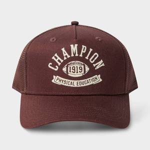 lot 36064 image: Champion Adult Phys Ed Twill Trucker Hat - Maroon