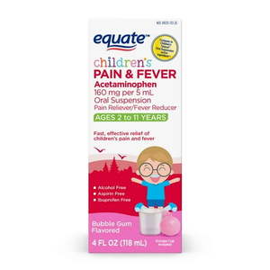 lot 38670 image: Equate Childrens Pain Reliever Oral Suspension Liquid  Bubble Gum Flavor  Acetaminophen 160 mg per 5 mL 4 fl oz (BEST BY JANUARY 2028)