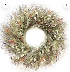 lot 33911 image: Natural Dried Handmade Flower Peach Meadow Wreath - Retail $72