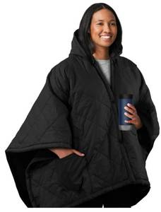 lot 33934 image: Sunbeam On-the-Go Cordless Heated Throw Blanket with Hood, Black NylonMicroplush, 50x66 - Retail $84