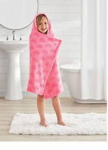lot 36027 image: Your Zone Rainbow Cotton Hooded Towel with Hand Pockets, Ages 2-4, Great for Kids after Bath, Beach and Pool