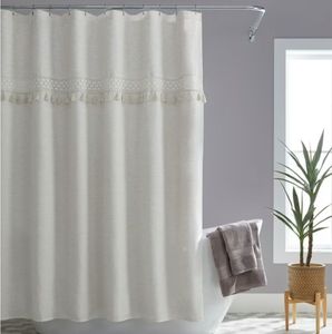 lot 37161 image: Better Homes & Gardens Crochet Shower Curtain Beige Linen Look, 72 x 72 Eco-Friendly Polyester Blend Bathroom Decor