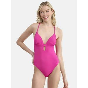 lot 38632 image: Jessica Simpson Womens Pique Plunge One Piece Swimsuit  -Size M