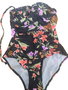 lot 38635 image: SHADE & SHORE Black Tropical Floral Print One-Piece Swimsuit -Size M