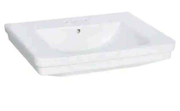 lot 35628 image: Fiona 7.28 in. D Pedestal Sink Basin in White Fine Fireclay with 4 in. Faucet Spread - Retail $79