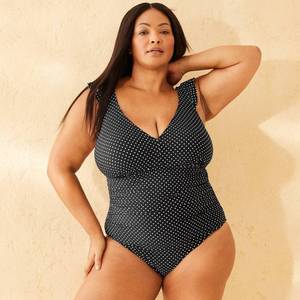 lot 38721 image: Womens Flounce Tummy Control Full Coverage One Piece Swimsuit - Shade & Shore - Polka Dot Print -Size 14