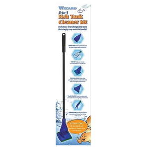 lot 38738 image: Penn-Plax Wizard 5-In-1 Fish Tank Cleaner Kit - Aquarium Cleaning Brush - Extra Long 19 inches