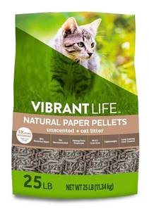lot 38752 image: Vibrant Life Natural Paper Pellets Cat Litter, Unscented, 25 lb Bag