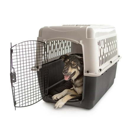 lot 30358 image: Vibrant Life Pet Kennel Medium 36  Dog Crate  Plastic Travel Pet Carrier for Pets 50-70 lb Grey (Missing Accessories) - Retail $65