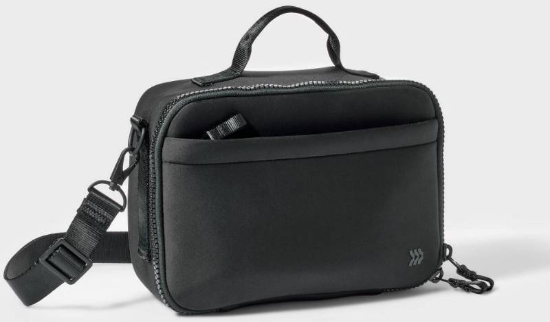 lot 13787 image: Faux Neoprene Lunch Tote - All In MotionTMBlack Zippered Recycled Polyester Bag